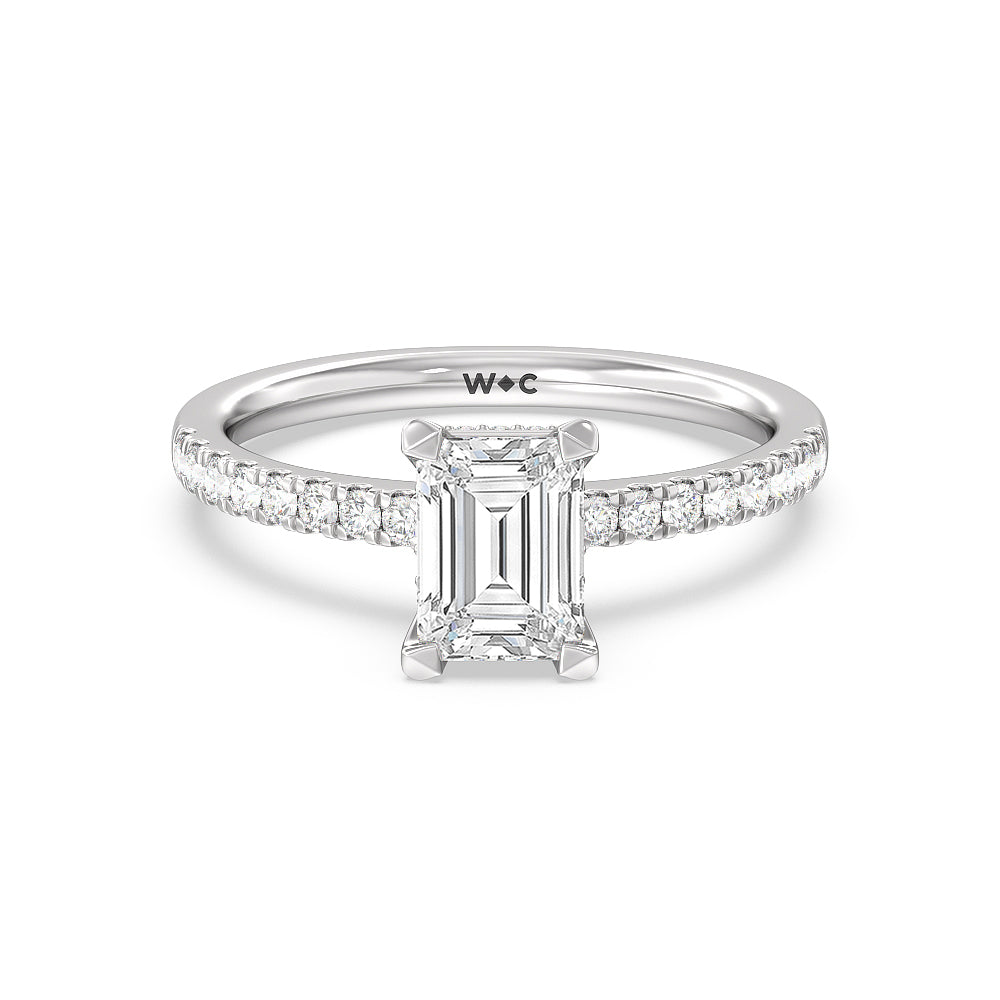 Petite Pave Hidden Halo Engagement Ring - 14KT White Gold Princess