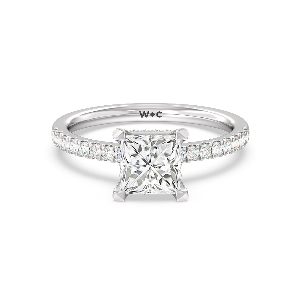 Petite Pave Hidden Halo Engagement Ring - 14KT White Gold Oval