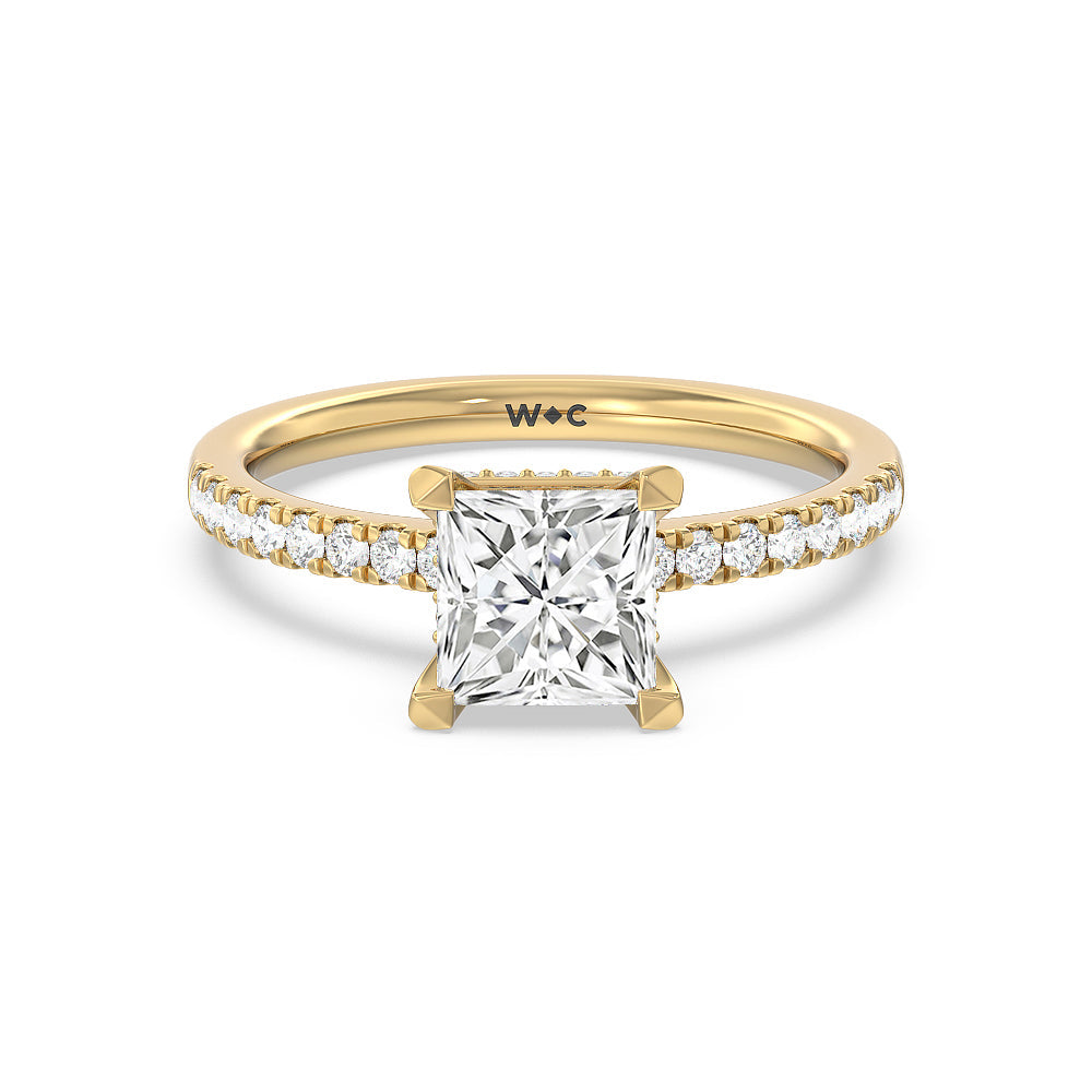 Petite Pave Hidden Halo Engagement Ring - 14KT White Gold Oval