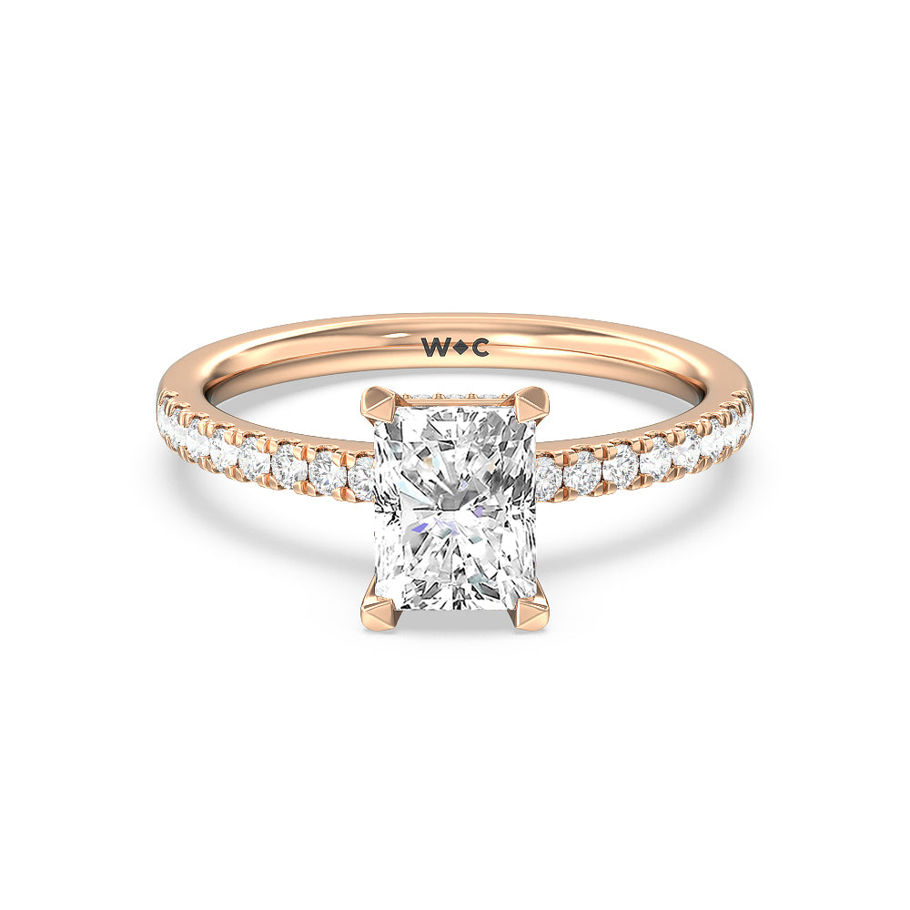 Petite Pave Hidden Halo Engagement Ring - 14KT White Gold Oval