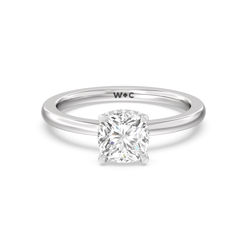 Modern Fine Line High Hidden Halo Solitaire Ring