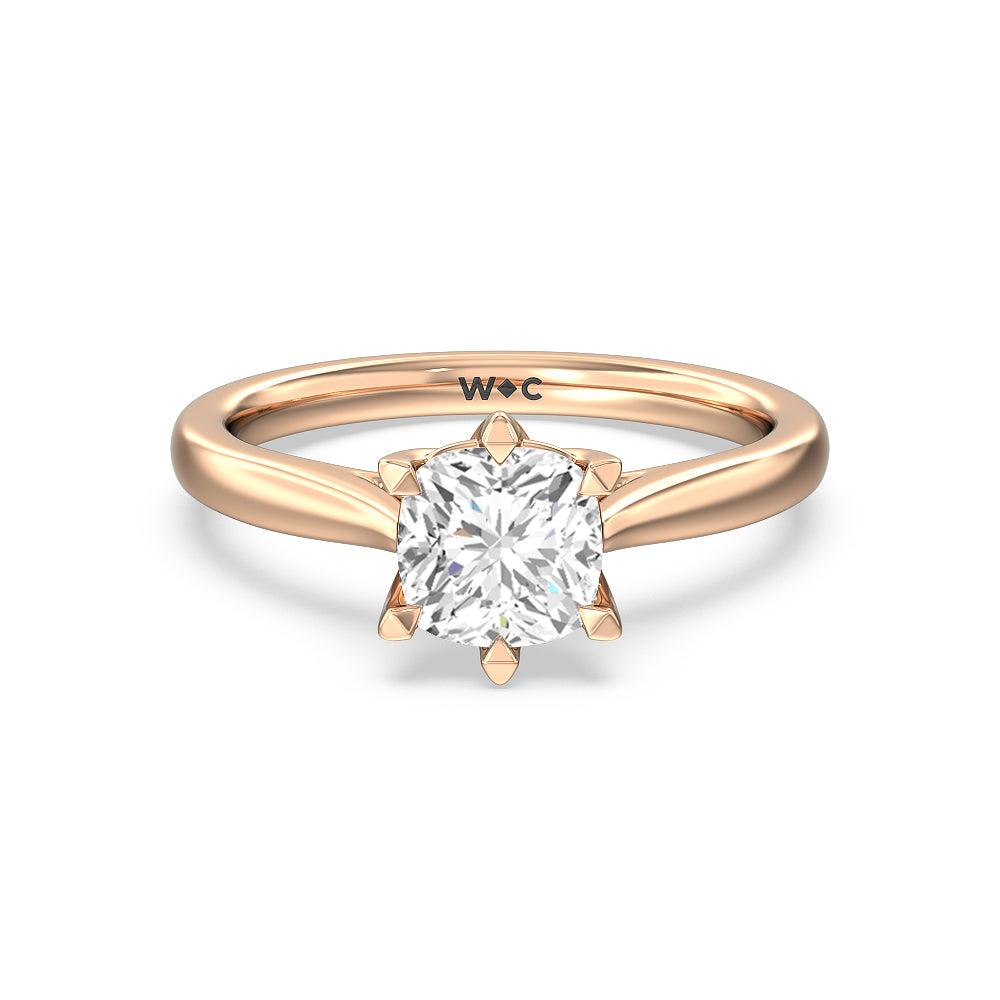 Six Prong Tulip Solitaire Engagement Ring - 14KT White Gold Round