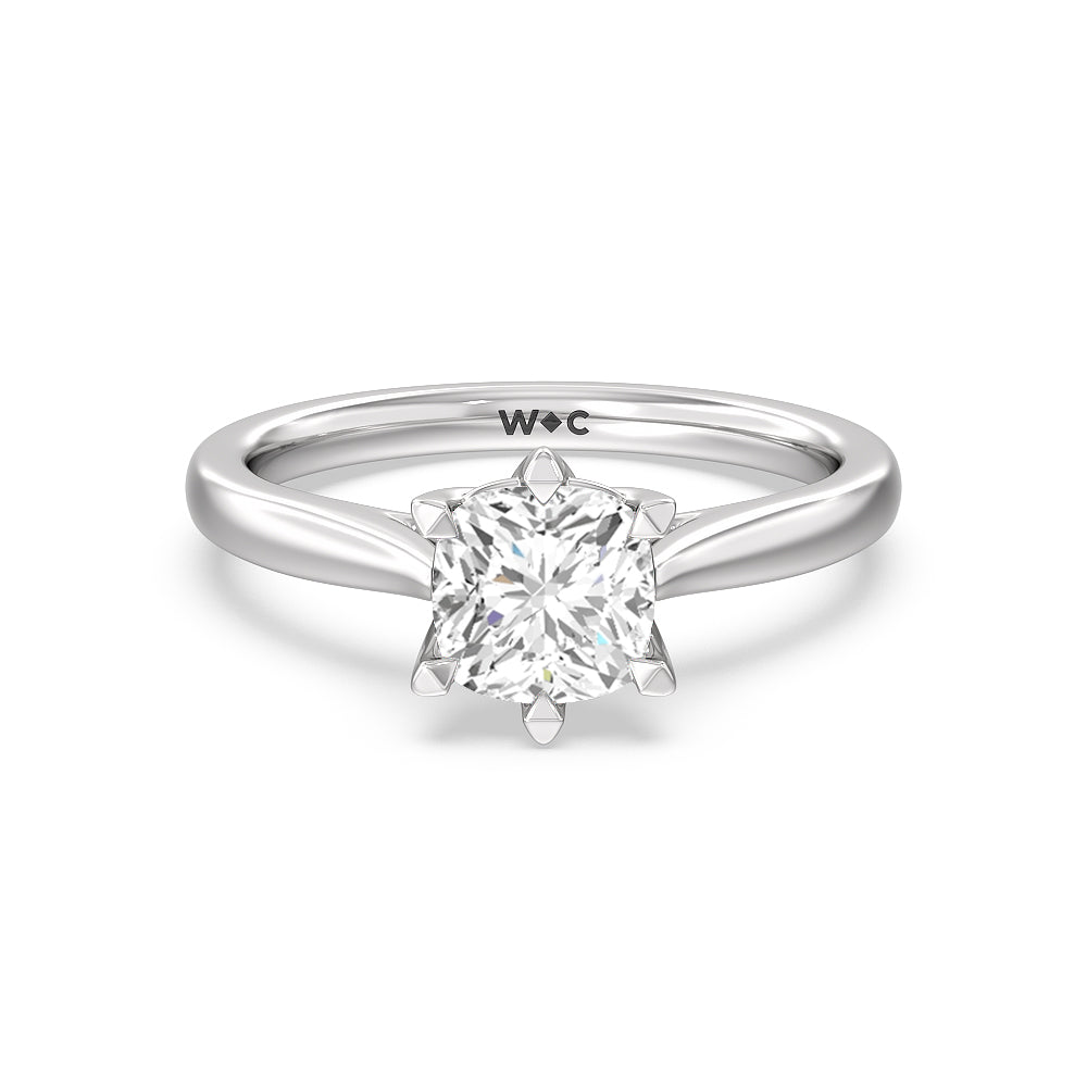 Six Prong Tulip Solitaire Engagement Ring - 14KT White Gold Round