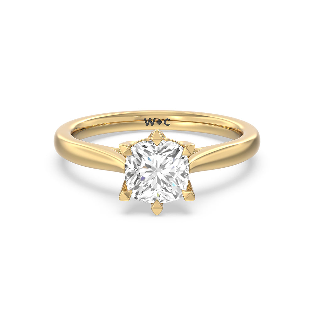 Six Prong Tulip Solitaire Engagement Ring - 14KT White Gold Round