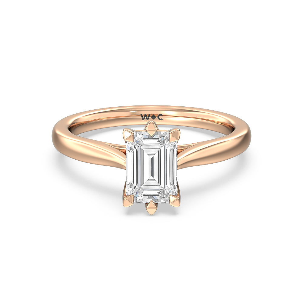 Six Prong Tulip Solitaire Engagement Ring - 14KT White Gold Emerald