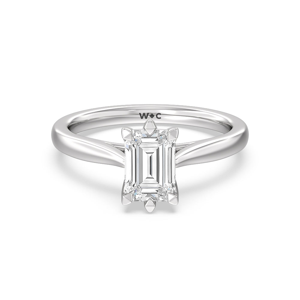 Six Prong Tulip Solitaire Engagement Ring - 14KT White Gold Emerald