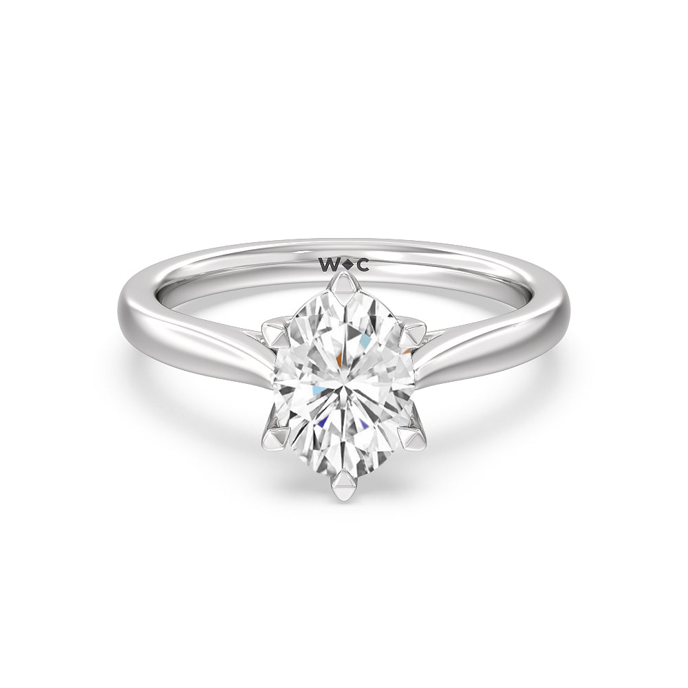 Six Prong Tulip Solitaire Engagement Ring - 14KT White Gold Emerald
