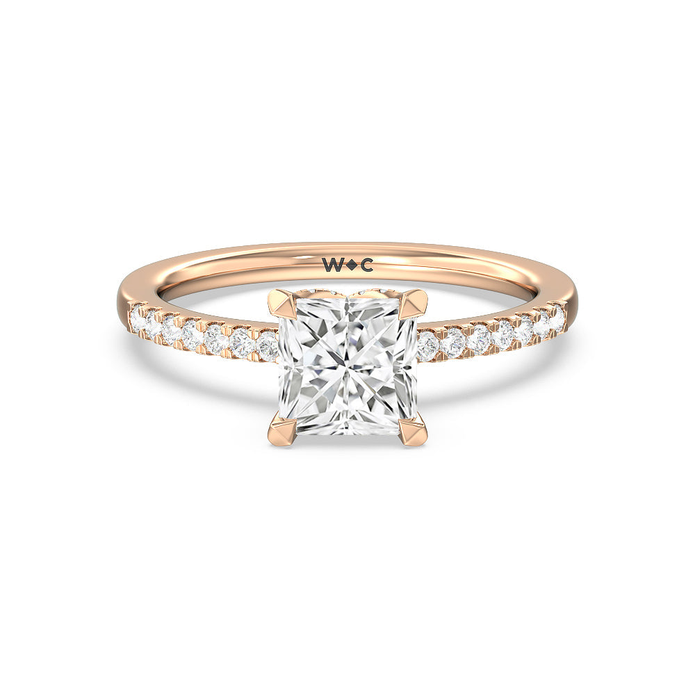 Arc Hidden Halo Engagement Ring - 14KT Rose Gold Round