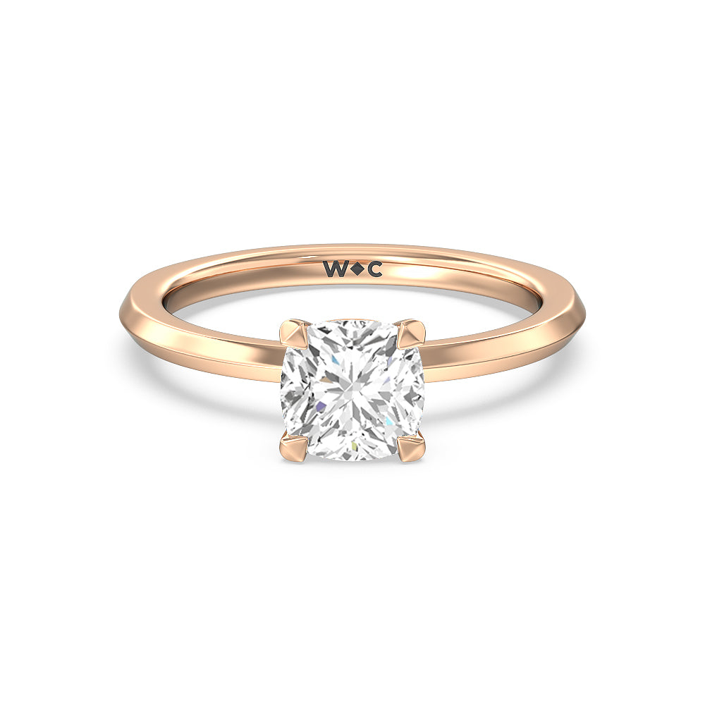 Petite Knife Edge Solitaire Engagement Ring - 14KT White Gold Cushion