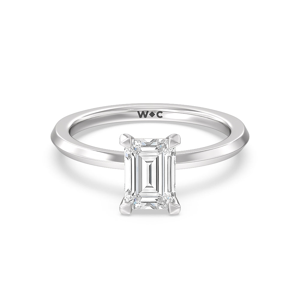 Petite Knife Edge Solitaire Engagement Ring - 14KT White Gold Round
