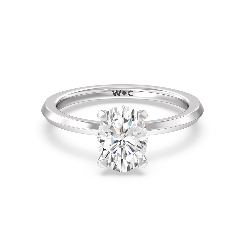 Petite Knife Edge Solitaire Engagement Ring - 14KT White Gold Round
