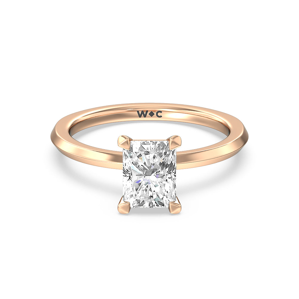 Petite Knife Edge Solitaire Engagement Ring - 14KT White Gold Emerald