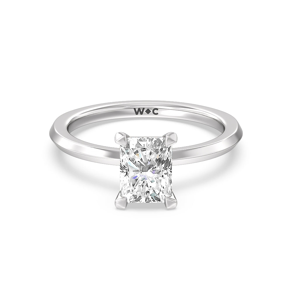Petite Knife Edge Solitaire Engagement Ring - 14KT White Gold Emerald