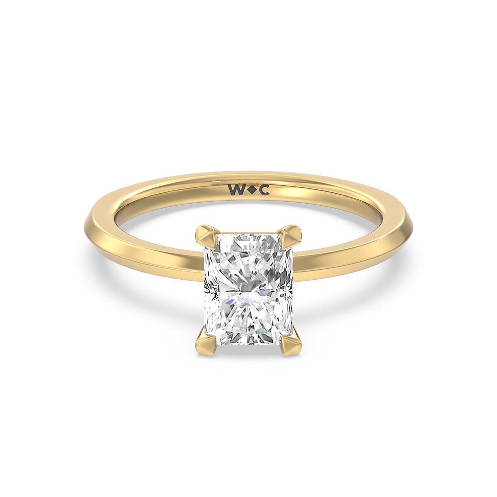 Petite Knife Edge Solitaire Engagement Ring - 14KT White Gold Emerald
