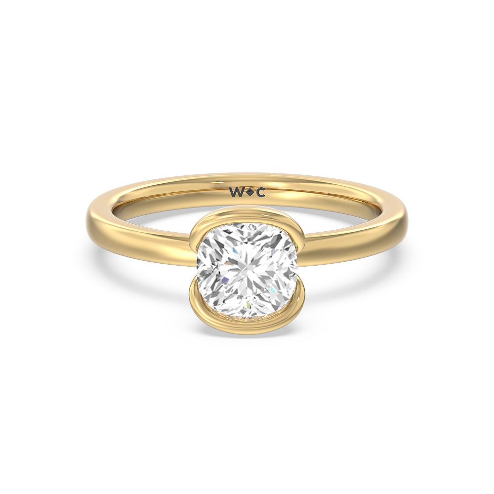 Seamless Half Bezel Solitaire Engagement Ring - 14KT Yellow Gold Cushion