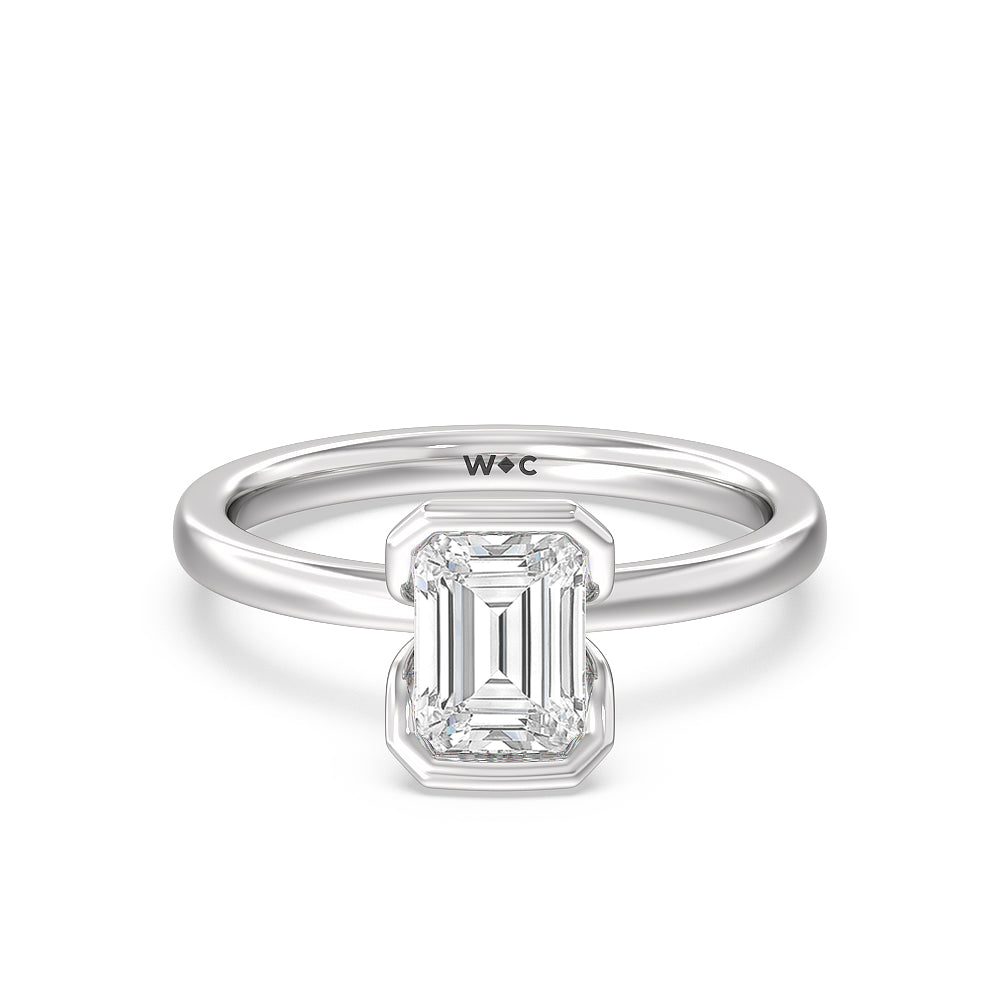 Seamless Half Bezel Solitaire Engagement Ring - 14KT White Gold Emerald