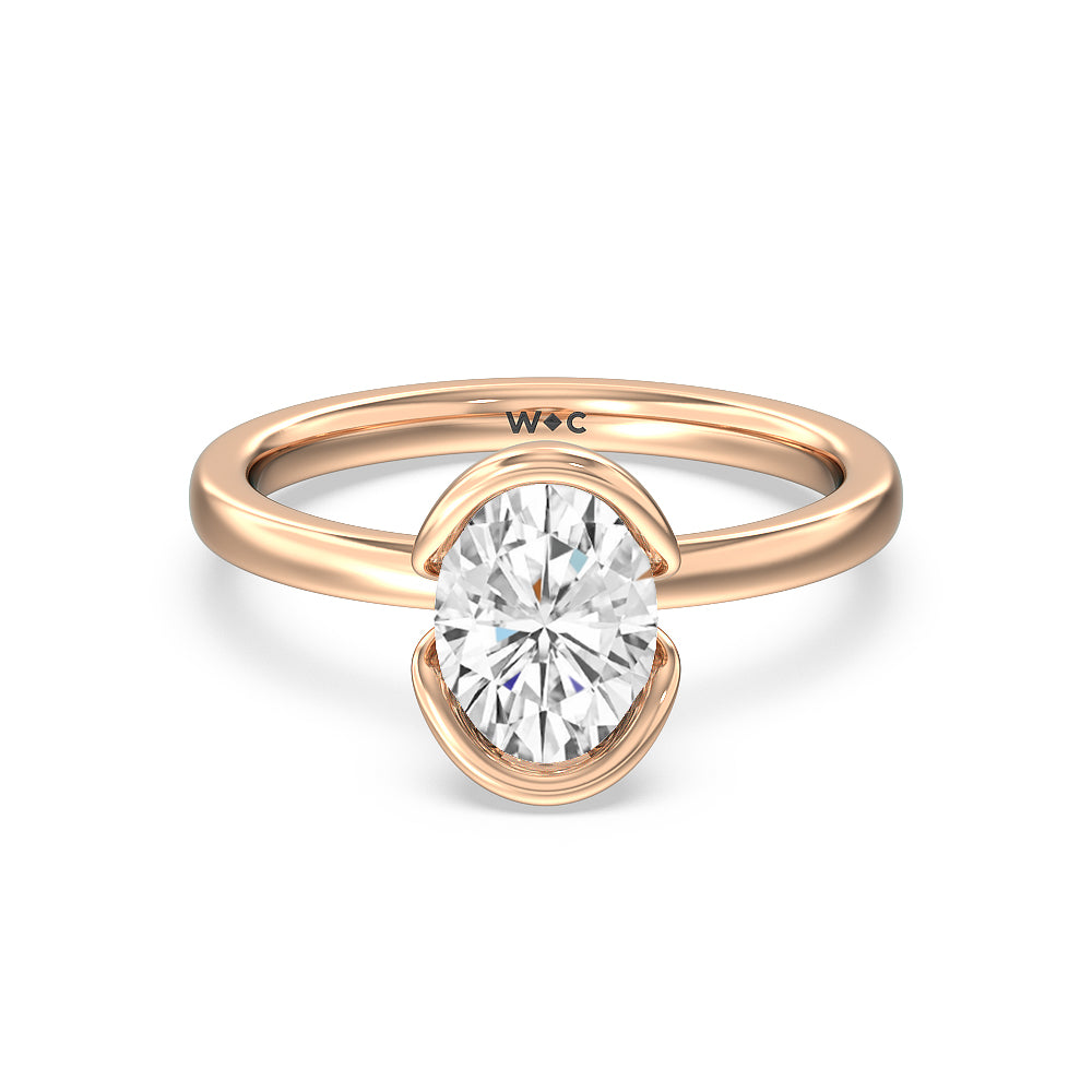 Seamless Half Bezel Solitaire Engagement Ring - 14KT Rose Gold Oval