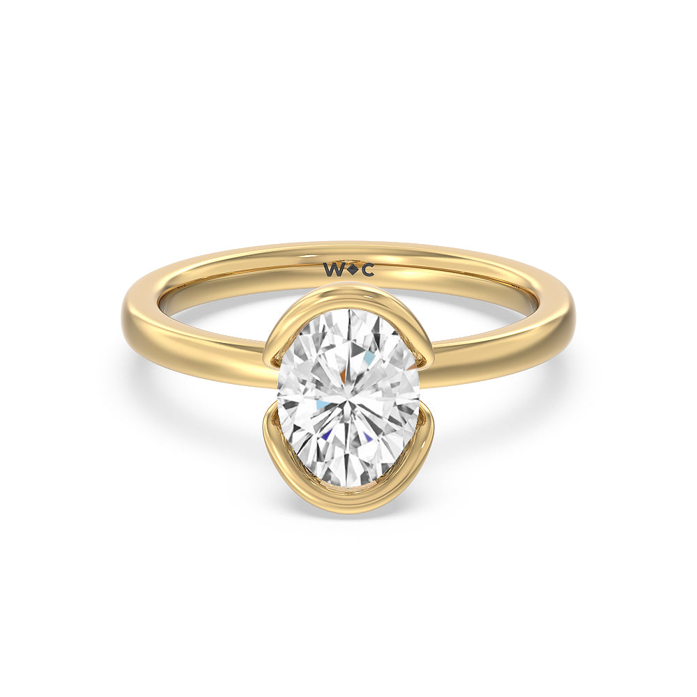Seamless Half Bezel Solitaire Engagement Ring - 14KT Yellow Gold Oval
