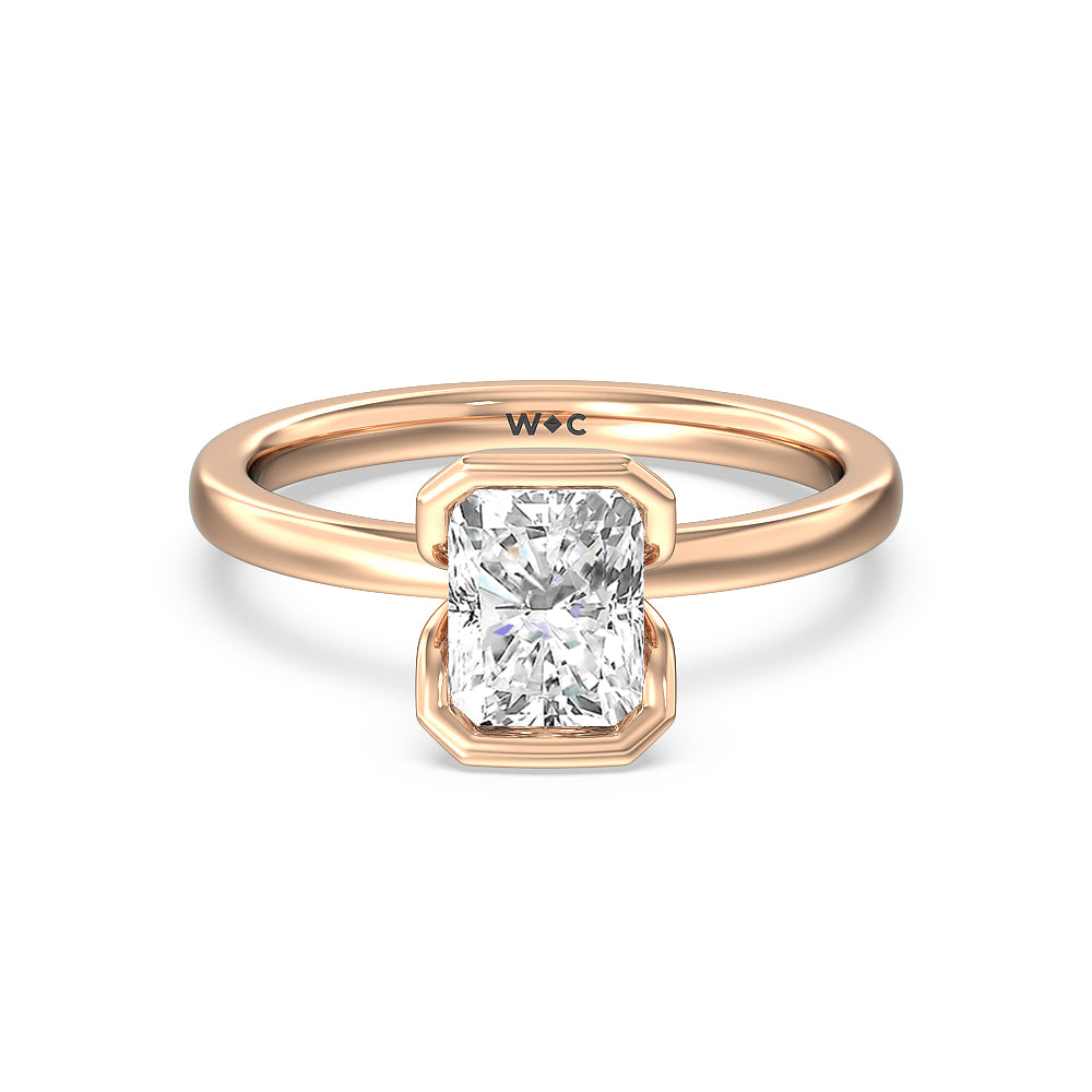 Seamless Half Bezel Solitaire Engagement Ring - 14KT Rose Gold Radiant