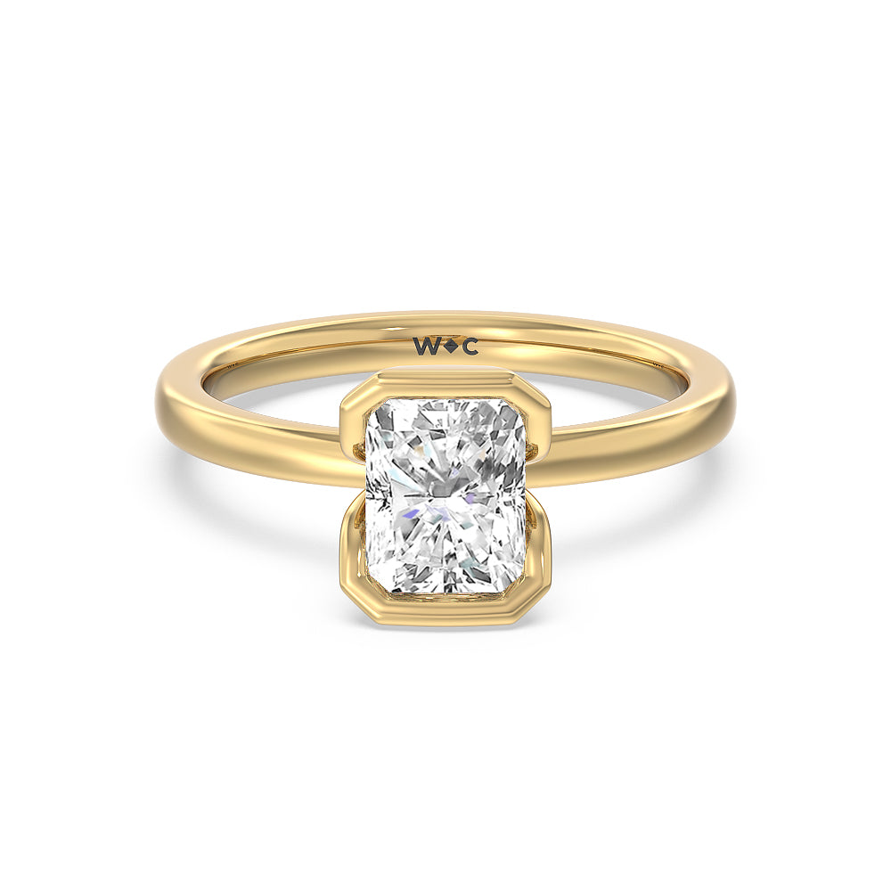 Seamless Half Bezel Solitaire Engagement Ring - 14KT Yellow Gold Radiant