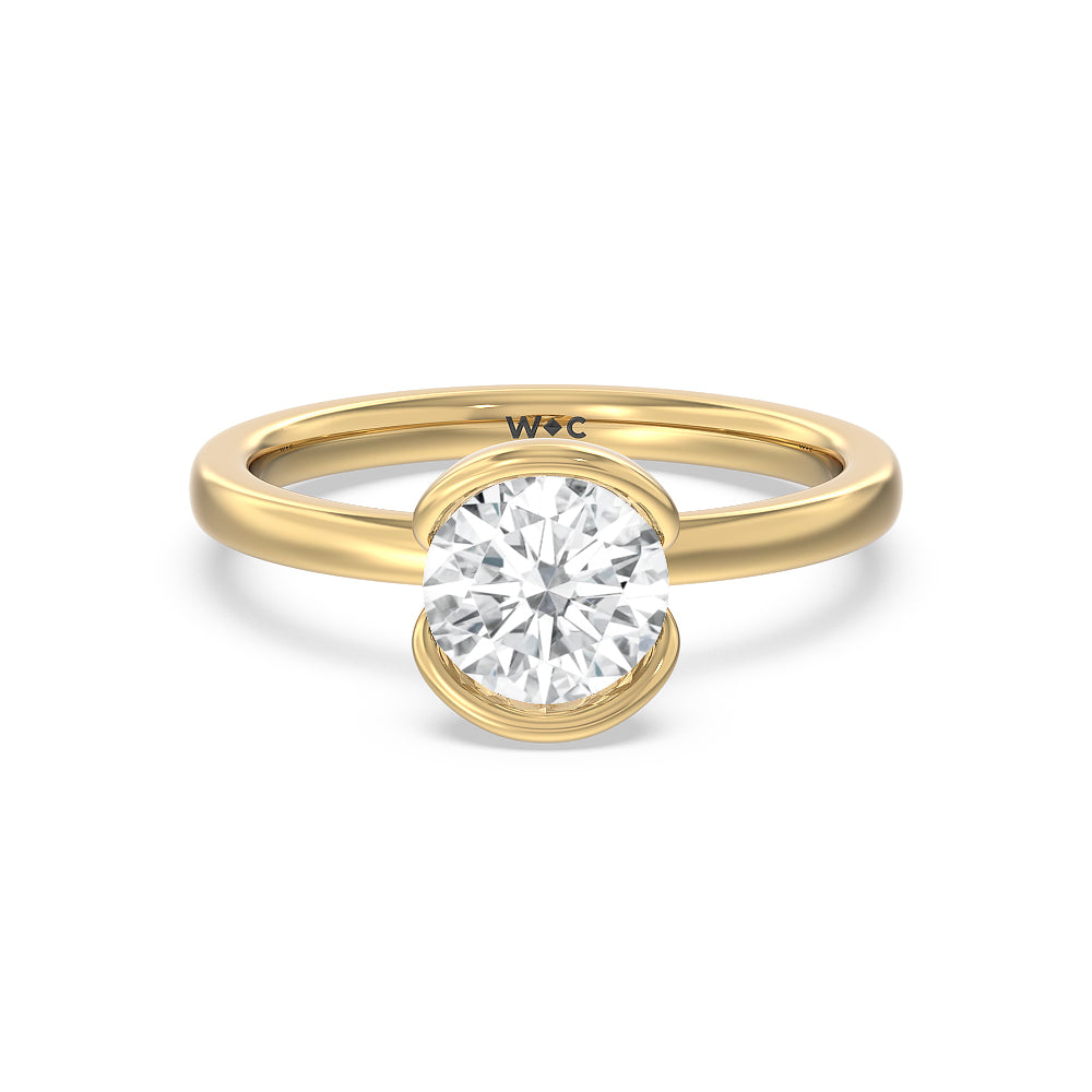 Seamless Half Bezel Solitaire Engagement Ring - 14KT Yellow Gold Round