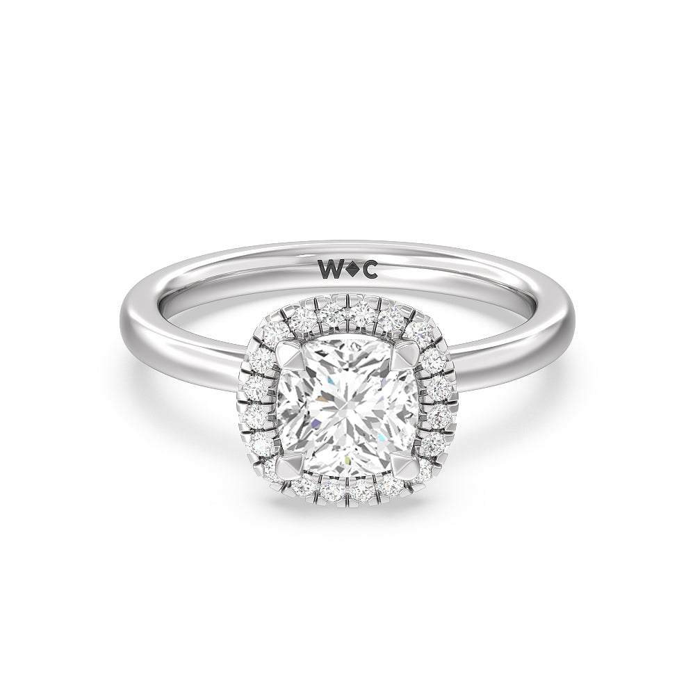 Seamless Plain Shank Halo Engagement Ring - 14KT White Gold Round
