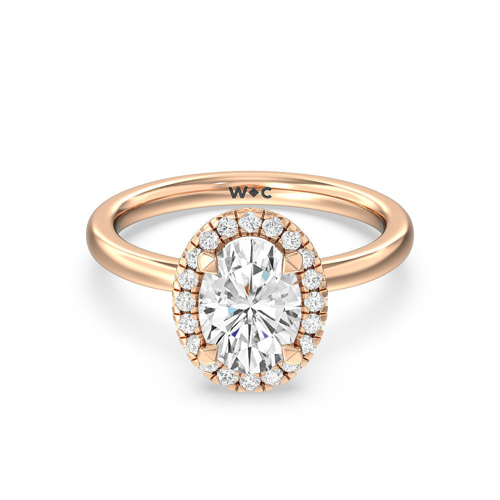 Seamless Plain Shank Halo Engagement Ring - 14KT White Gold Emerald