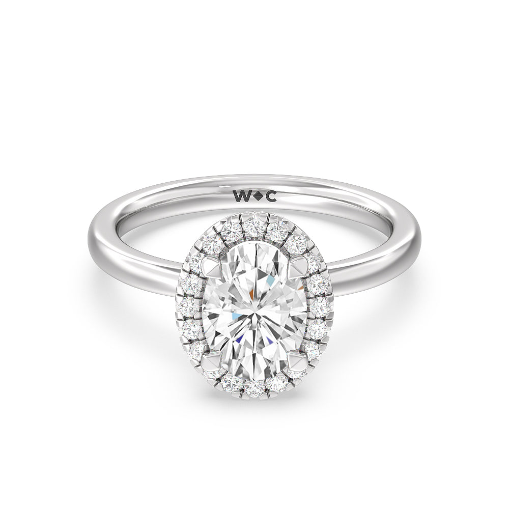Seamless Plain Shank Halo Engagement Ring - 14KT White Gold Round