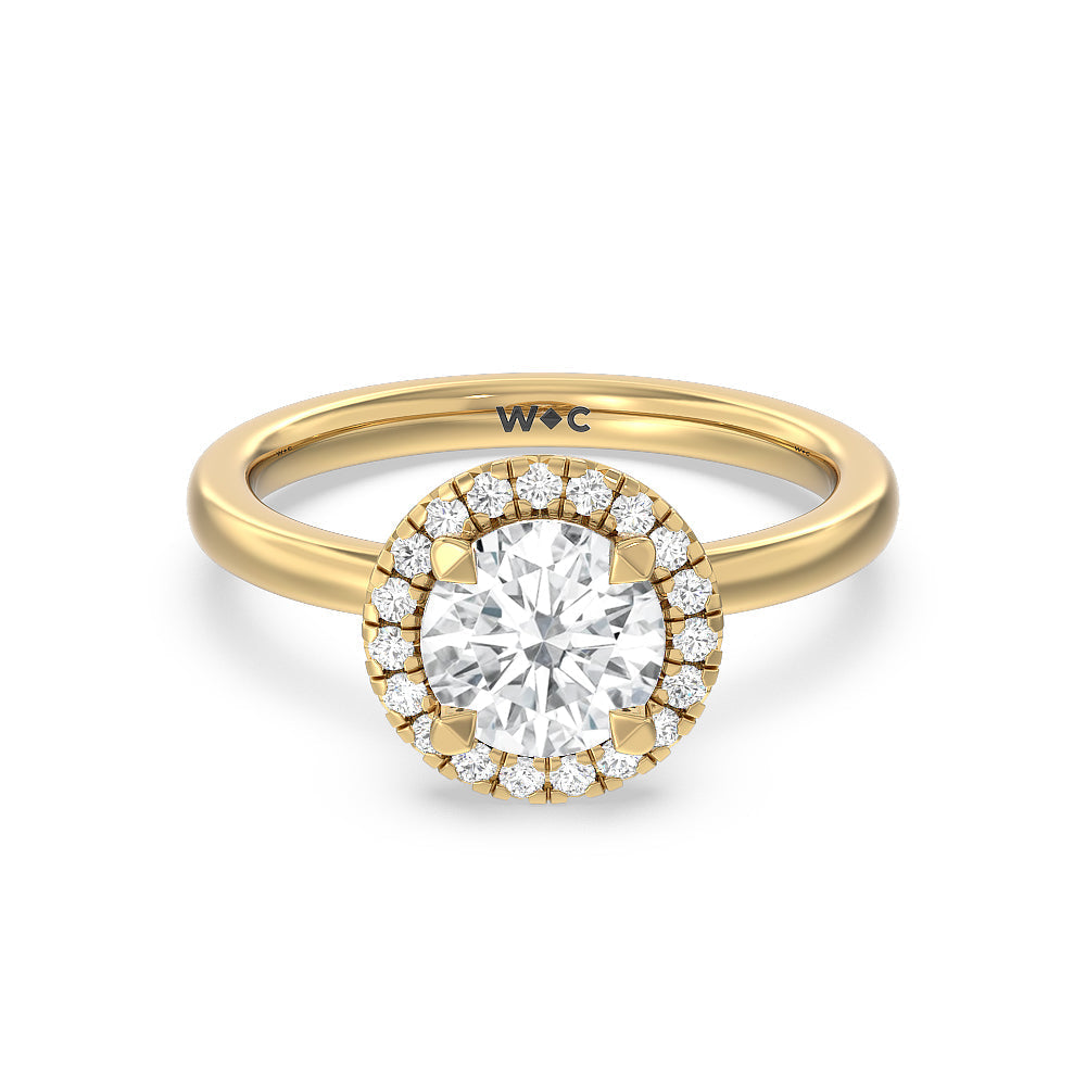 Seamless Plain Shank Halo Engagement Ring - 14KT White Gold Round