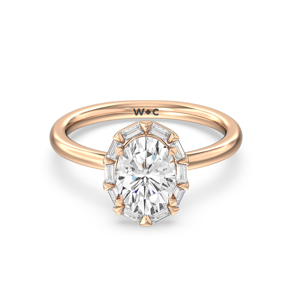 Vintage Baguette Halo Engagement Ring - 14KT White Gold Emerald