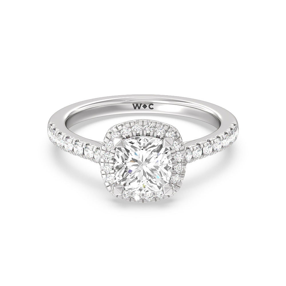 Halo Cathedral Studded Engagement Ring - 14KT White Gold Round