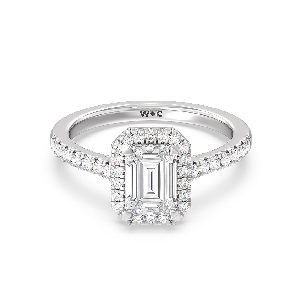 Halo Cathedral Studded Engagement Ring - 14KT White Gold Cushion