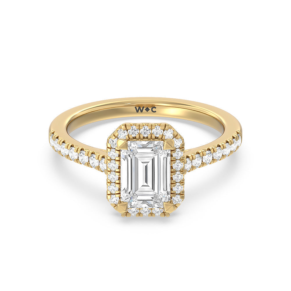 Halo Cathedral Studded Engagement Ring - 14KT White Gold Oval