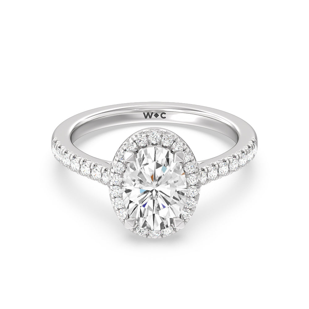 Halo Cathedral Studded Engagement Ring - 14KT White Gold Round