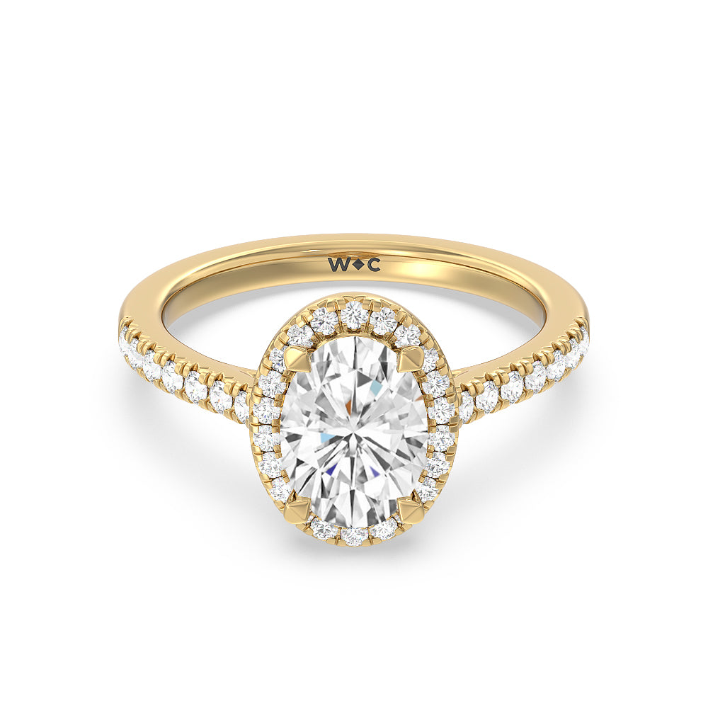 Halo Cathedral Studded Engagement Ring - 14KT White Gold Cushion