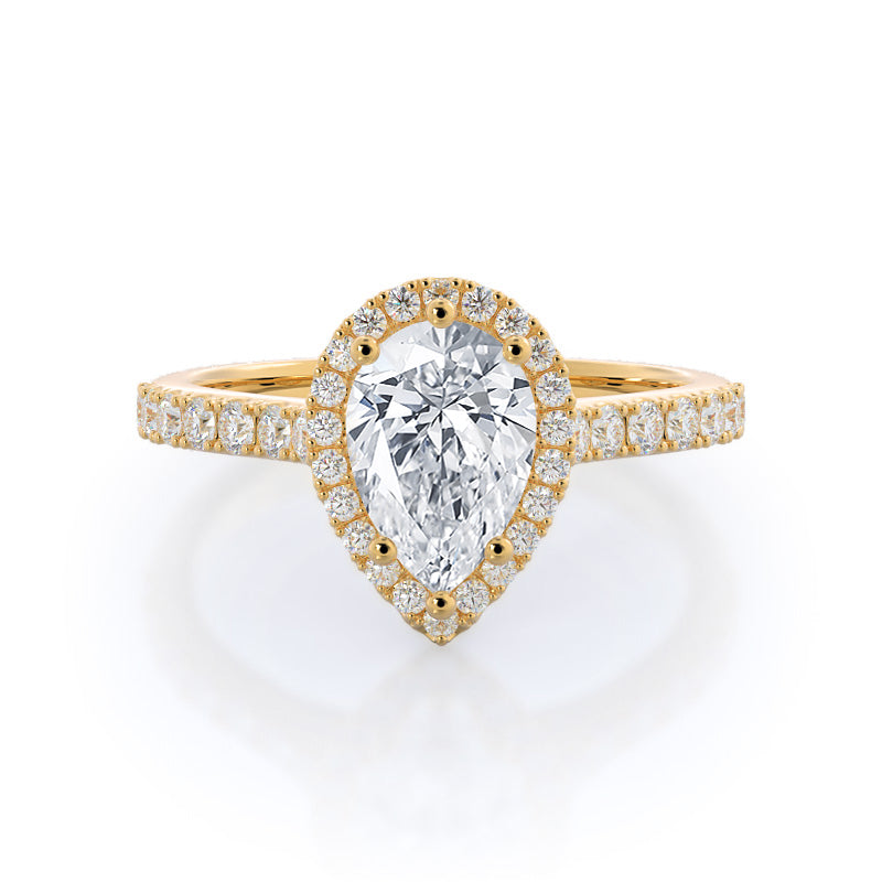 Pave Halo Engagement Ring - 14KT Yellow Gold Pear