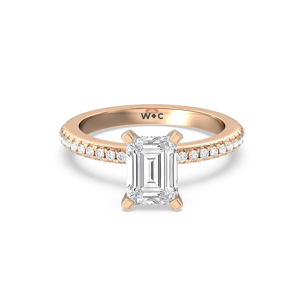 French Cut Pave Lab Diamond Engagement Ring - 14KT Rose Gold Round