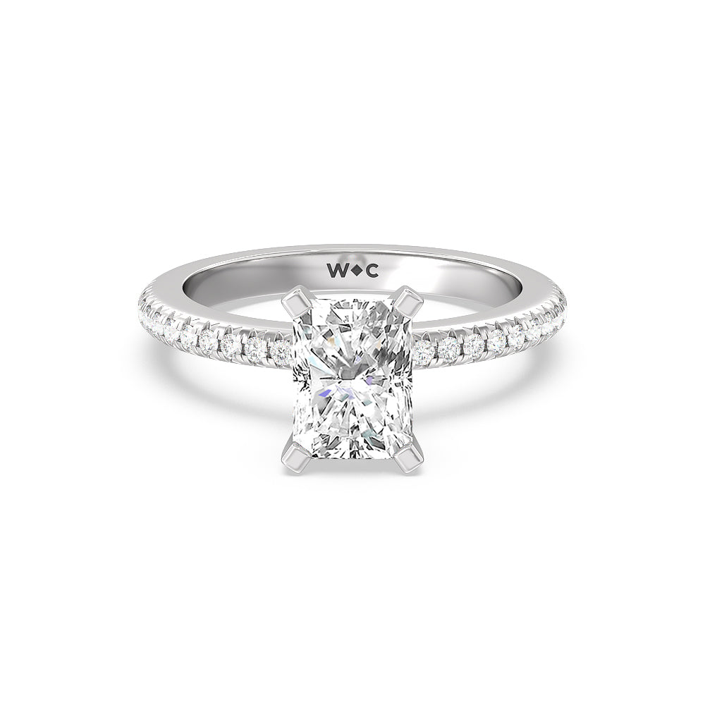 French Cut Pave Lab Diamond Engagement Ring - 14KT White Gold Oval