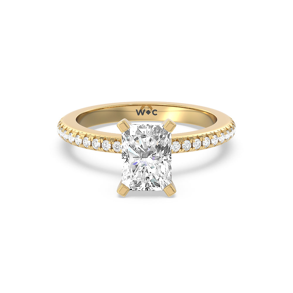 French Cut Pave Lab Diamond Engagement Ring - 14KT Yellow Gold Round