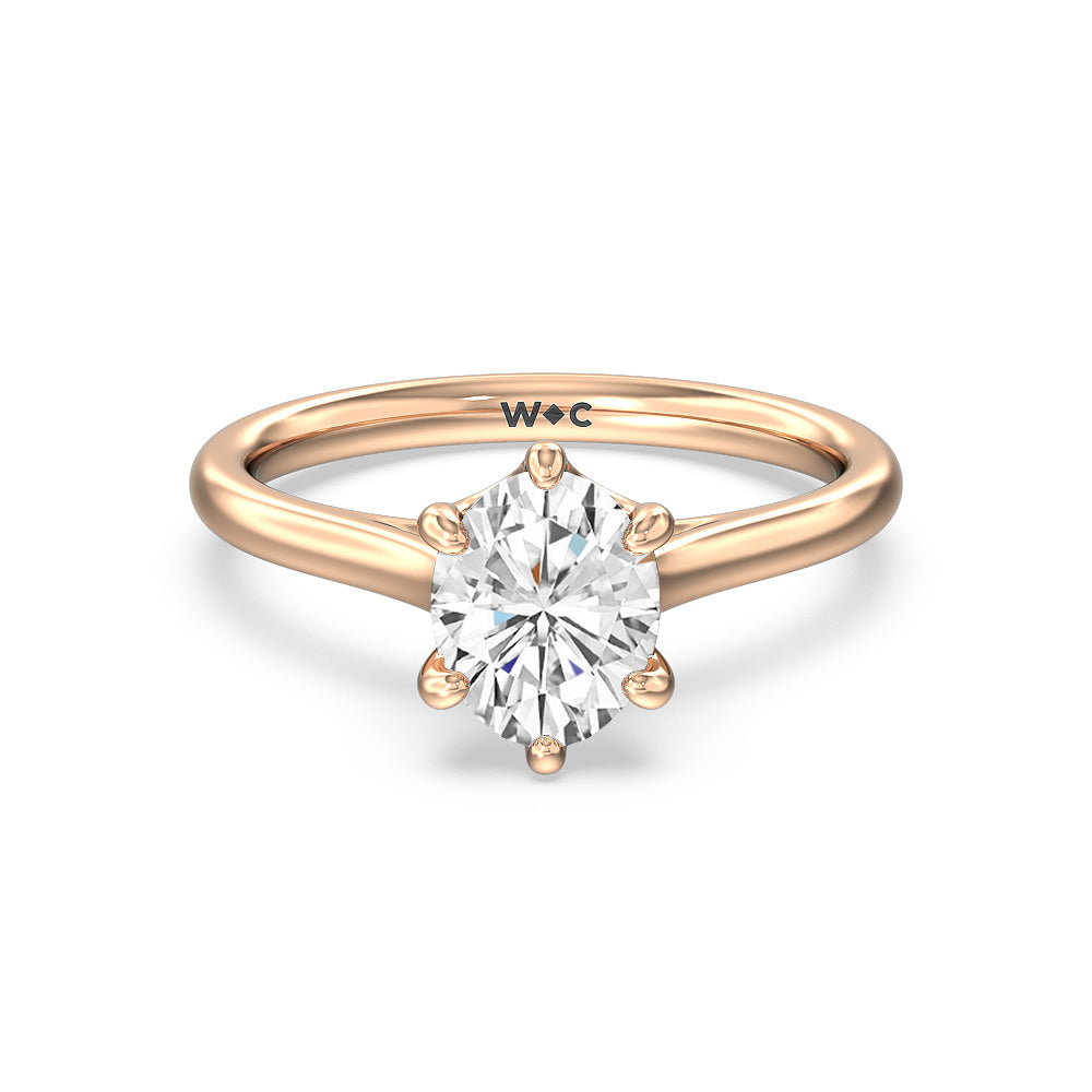 Six Prong Cathedral Basket Engagement Ring - 14KT White Gold Oval