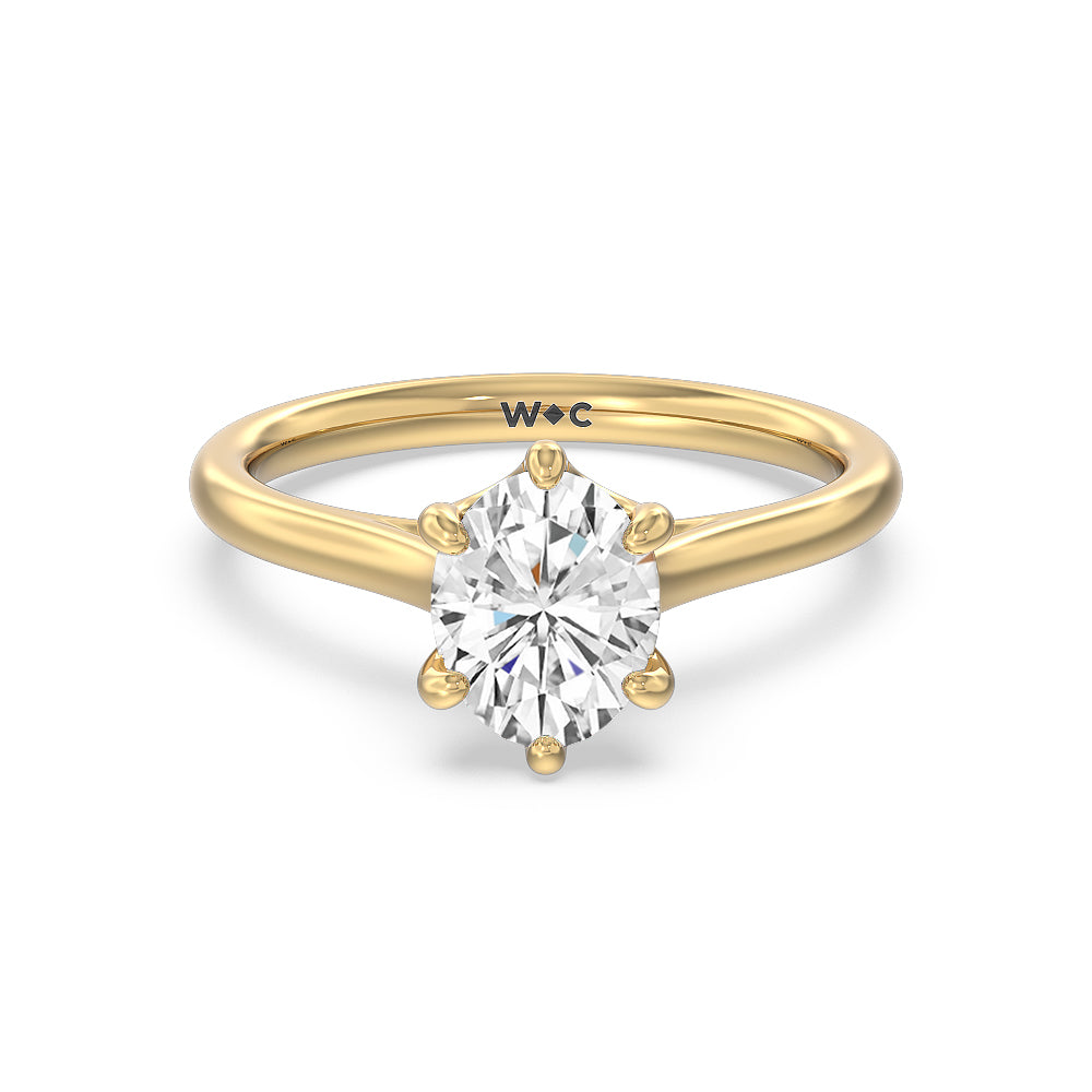 Six Prong Cathedral Basket Engagement Ring - 14KT White Gold Oval