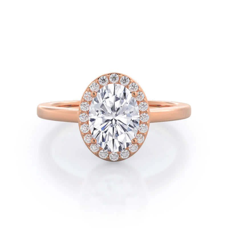 Plain Shank Halo Lab Diamond Engagement Ring - 14KT White Gold Oval
