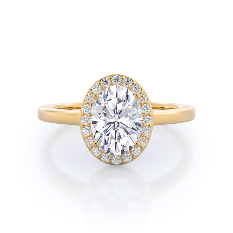 Plain Shank Halo Lab Diamond Engagement Ring - 14KT White Gold Oval